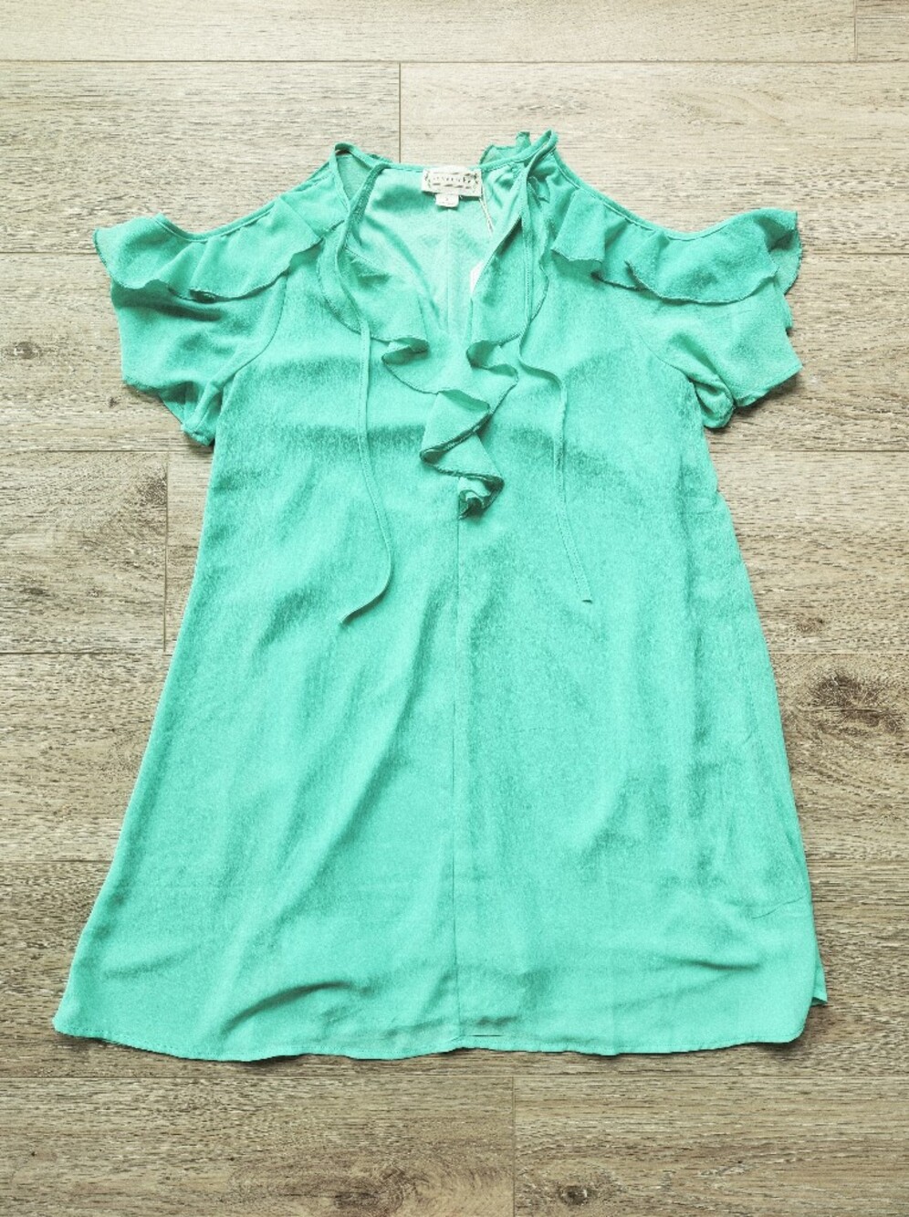 LoveRiche Mint Green Cold Shoulder Ruffle Dress Womens Small Nwt